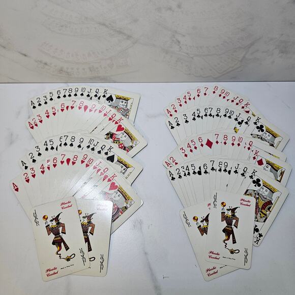 Vintage Enesco Playing Cards in Metal Tin Double Set Jester 4 Joker Genie Cards - Picture 4 of 7